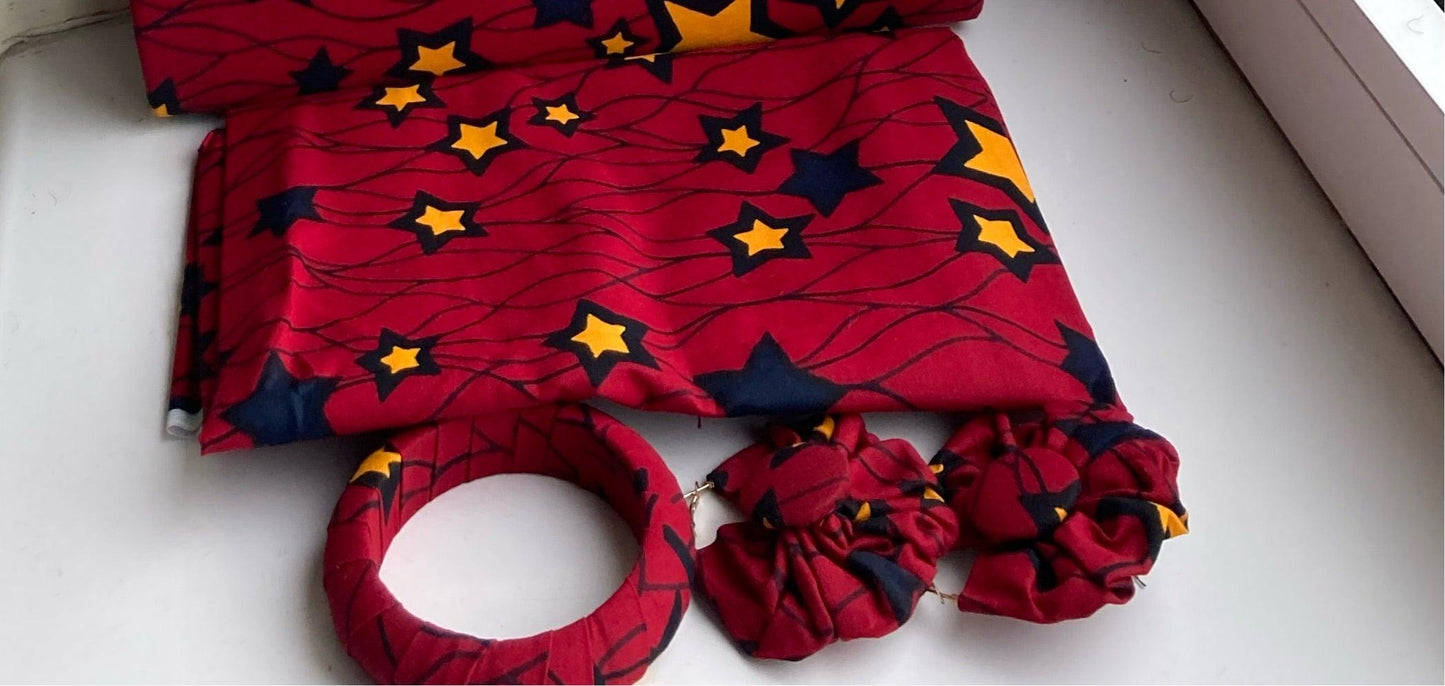 stylish Premium Ankara Head Wrap with Earring and Bangles